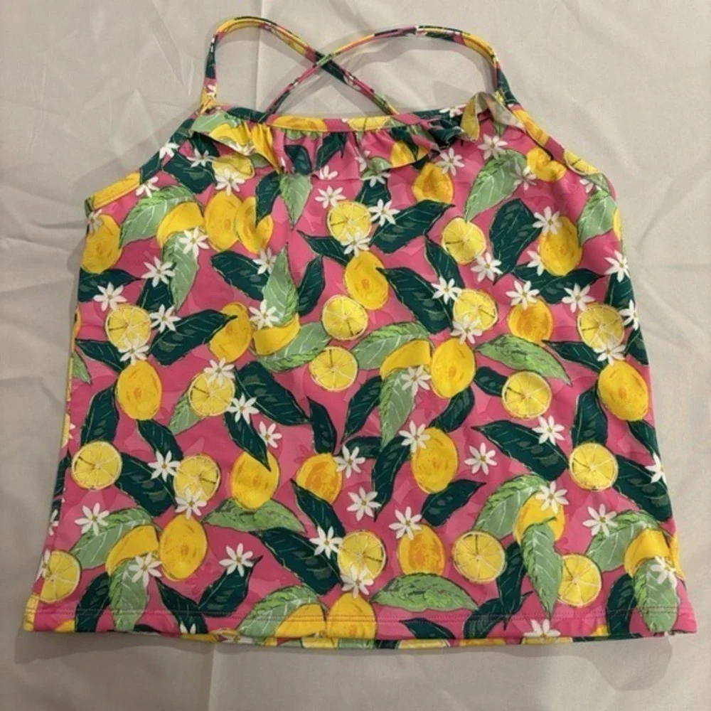 Garnet Hill kids lemon‎ floral printed ruffle trim swim tankini girls size 14